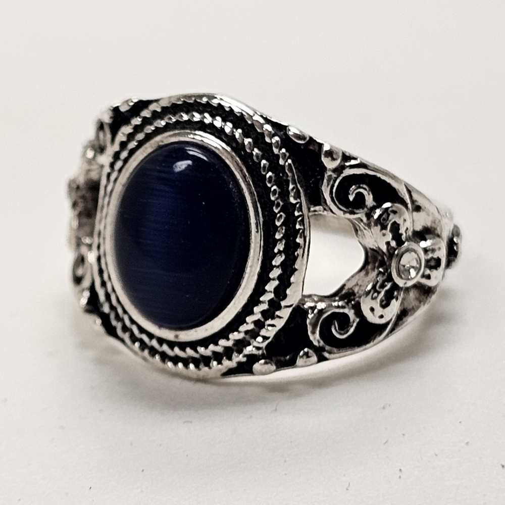 Lucky Brand Silver Ring with Deep Blue Stone